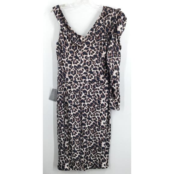 Lavish Alice Cold Shoulder Crush Velvet Cocktail Sheath Dress Sz 10 Leopard NWT - Picture 4 of 8
